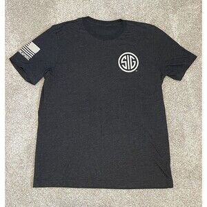 Nine Line Apparel Sig Sauer Mens Black Tee T Shirt M 38” USA Flag Graphic Gray